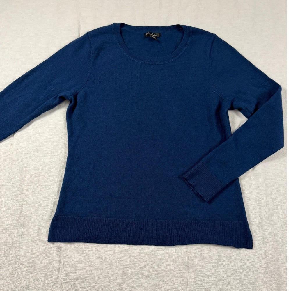 Carole Little Blue 100% Merino Wool Crew Neck Sweater XL Womens